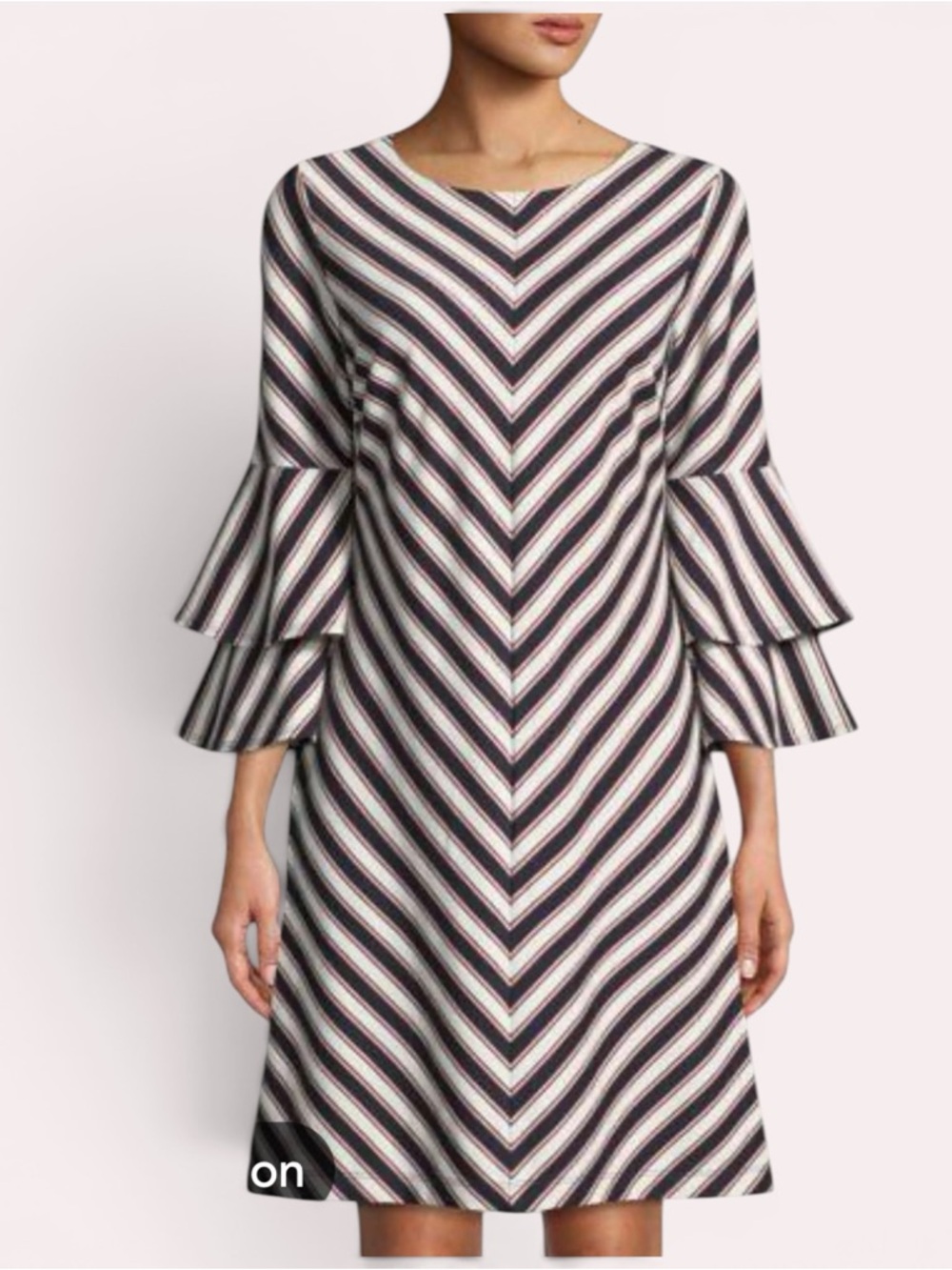 NWT Eci Striped V‑Neck Bell‑Sleeve Dress,‎ Size L, MSRP $98